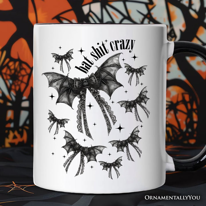 Bat Shit Crazy Coquette Bats Personalized Mug, Funny Halloween Gift with Custom Name Personalized Ceramic Mug OrnamentallyYou 