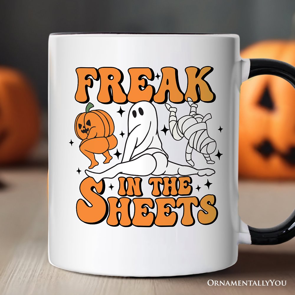 Freak in the Sheets Ghost Personalized Mug, Naughty Halloween Gift with Custom Name Personalized Ceramic Mug OrnamentallyYou 