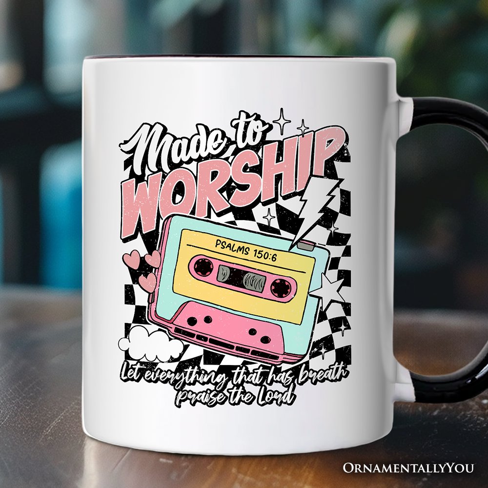 Made to Worship Christian Retro Personalized Mug, Psalm 150:6 Bible Verse Gift with Custom Name Personalized Ceramic Mug OrnamentallyYou 