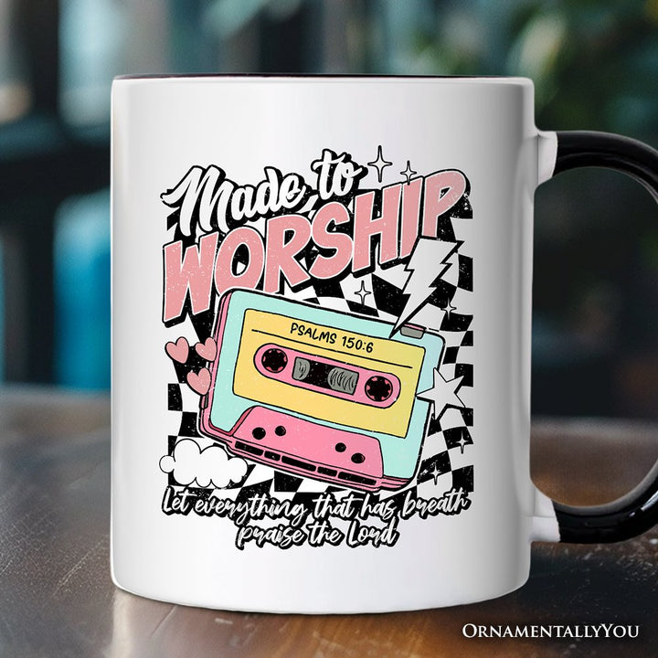 Made to Worship Christian Retro Personalized Mug, Psalm 150:6 Bible Verse Gift with Custom Name Personalized Ceramic Mug OrnamentallyYou 