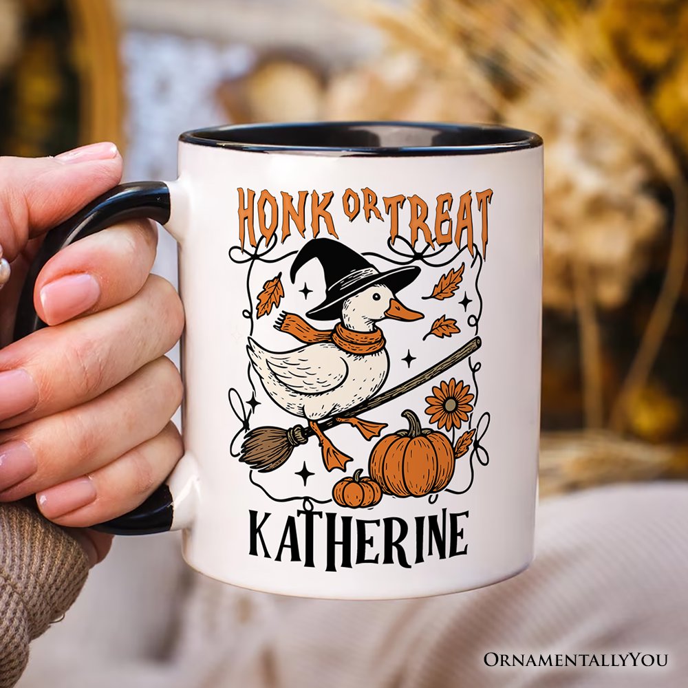Honk or Treat Goose Personalized Mug, Hilarious Halloween Gift with Custom Name Personalized Ceramic Mug OrnamentallyYou 