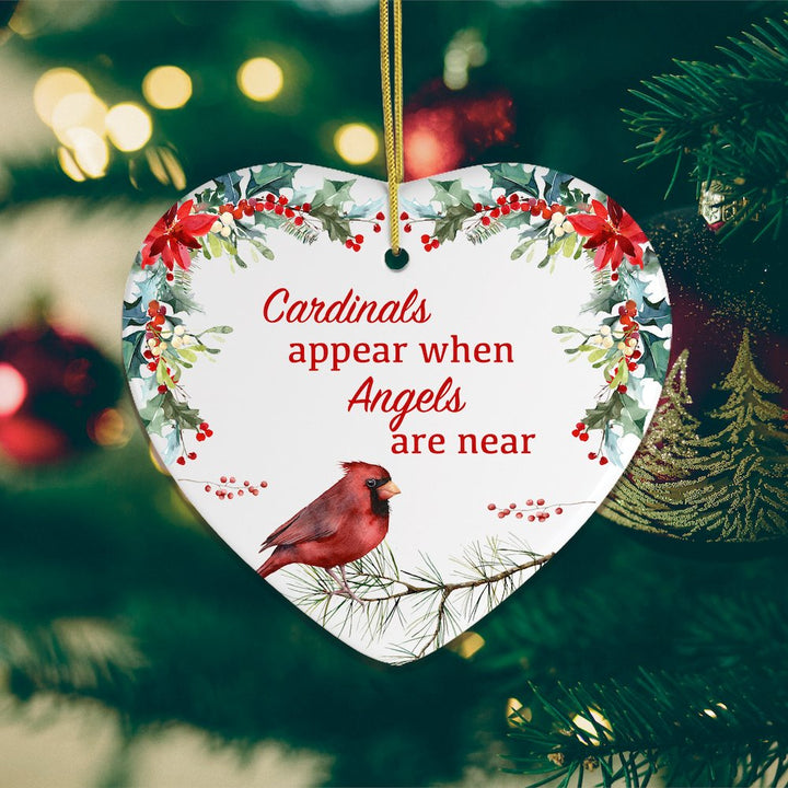 Cardinals Appear When Angels Are Near Floral Heart Christmas Ornament Ceramic Ornament OrnamentallyYou 