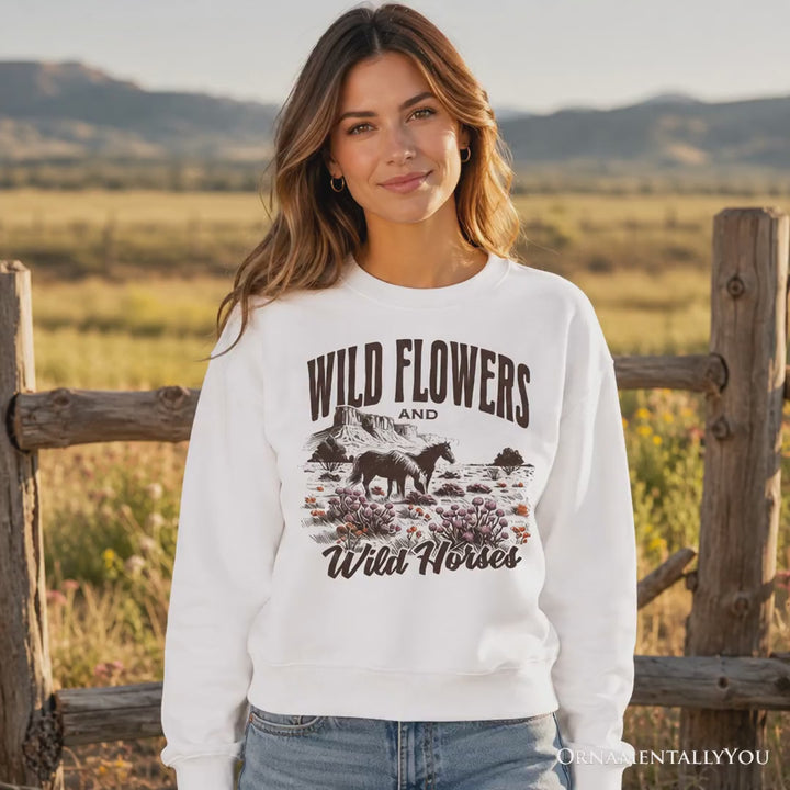 Wild Flowers and Wild Horses Sweatshirt, Retro Western Sweater for Free-Spirited Women