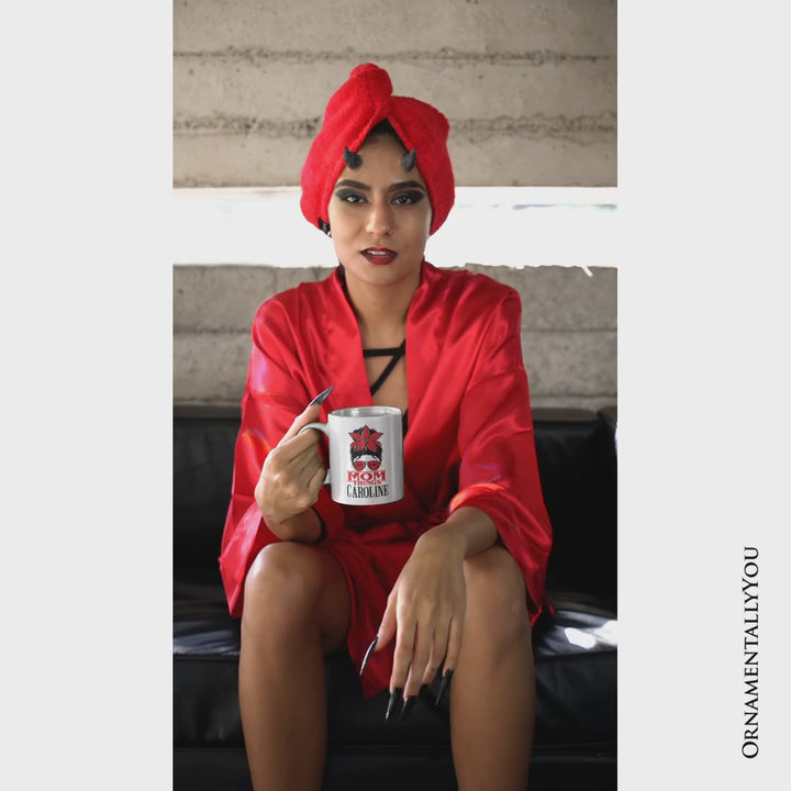 Mom Things Messy Bun Retro Personalized Mug, Red Bandana Glasses Family Matching Gift with Custom Name