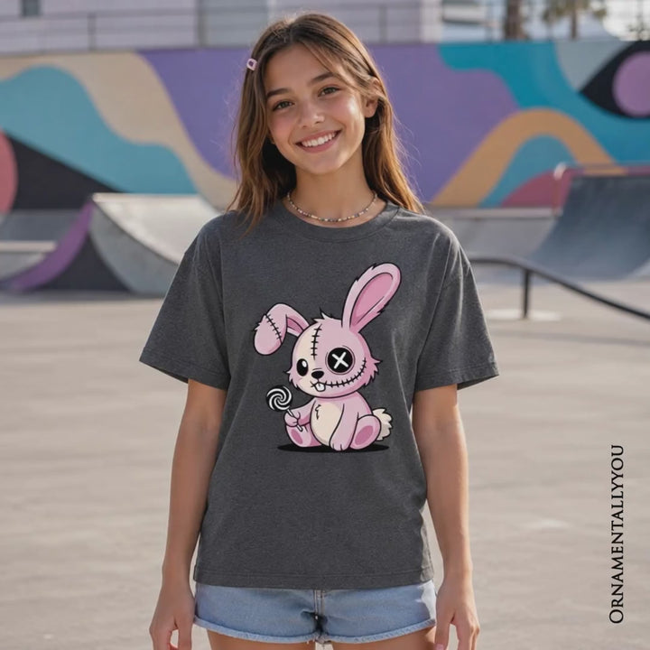 Kids Pink Zombies Bunny Cute T-Shirt, Cute Gothic Youth Halloween Tee