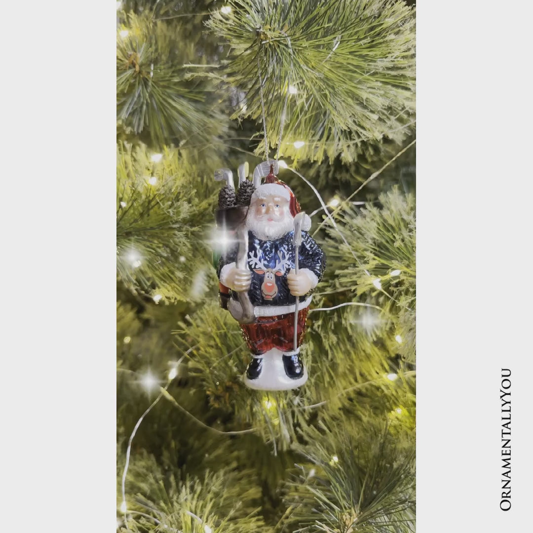(Pre-Order) Santa Golfer Glass Christmas Ornament, Golf Holiday Tree Decor