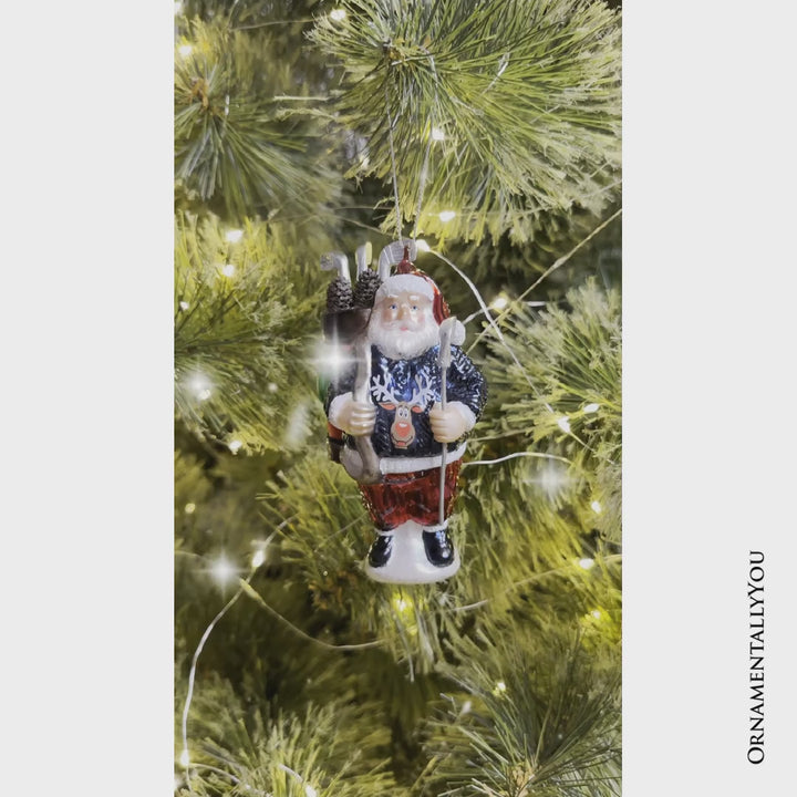 (Pre-Order) Santa Golfer Glass Christmas Ornament, Golf Holiday Tree Decor