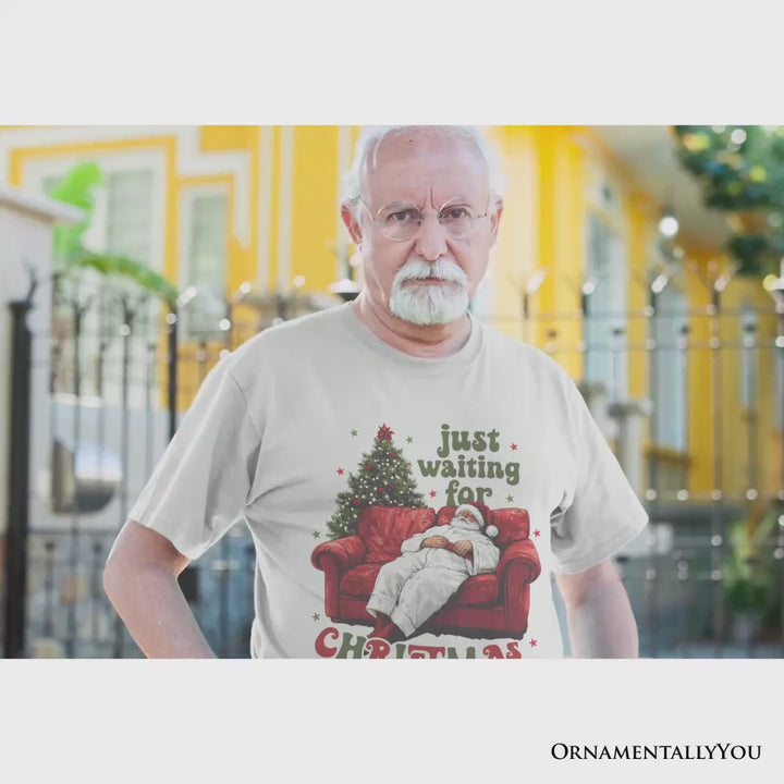 Funny Fat Santa Couch T‑Shirt, Just Waiting for Christmas Tee for Lazy Holiday Season
