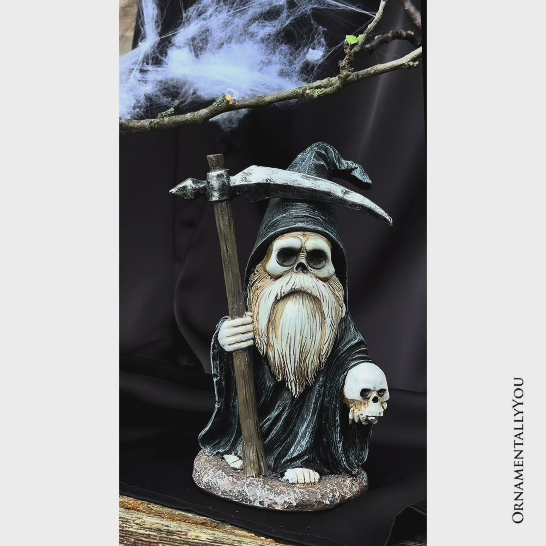 Grim Reaper Gnome Figurine 7", Gothic Occult Statue Yard Decoration