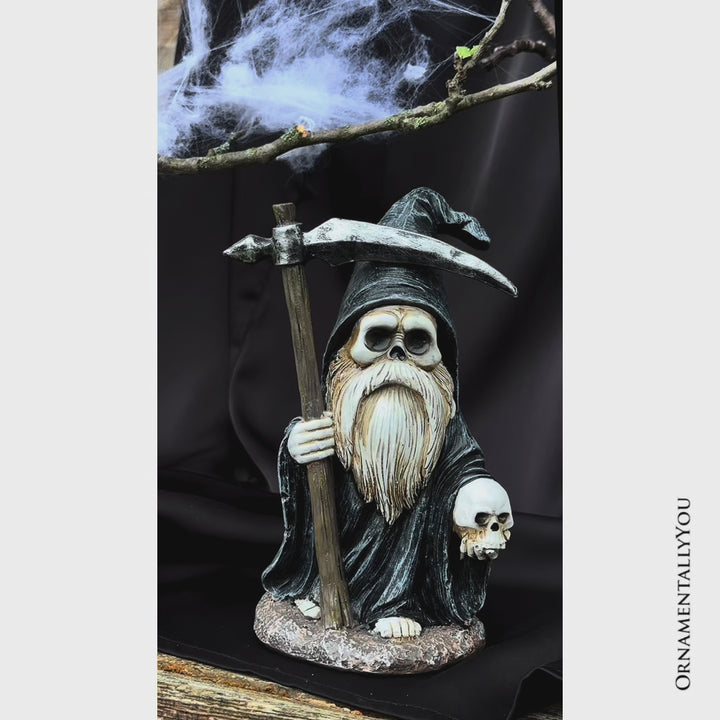 Grim Reaper Gnome Figurine 7", Gothic Occult Statue Yard Decoration