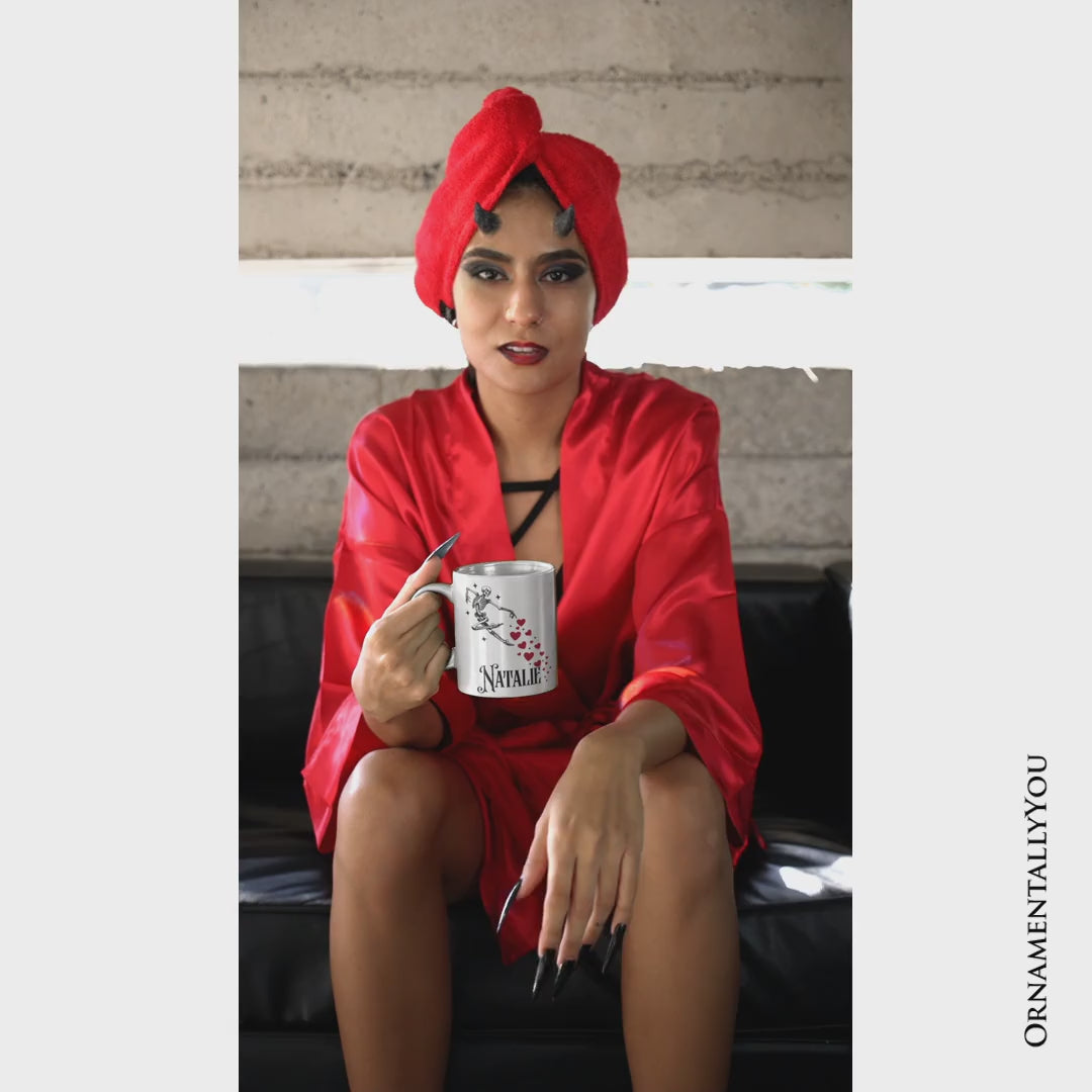 Skeleton Hearts Valentine Personalized Mug, Playful Funny Gift with Custom Name