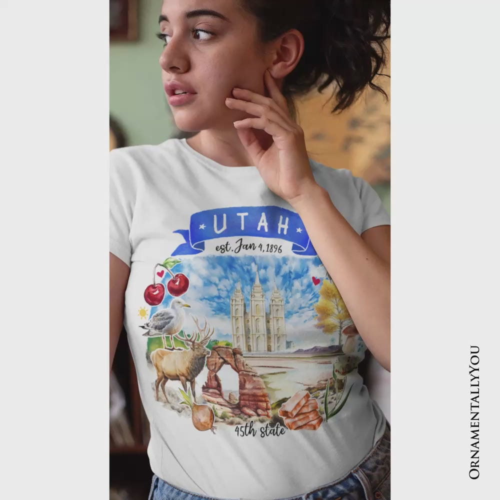 Artistic Utah State Themes and Landmarks T-Shirt, Tee for History and Travel Lovers
