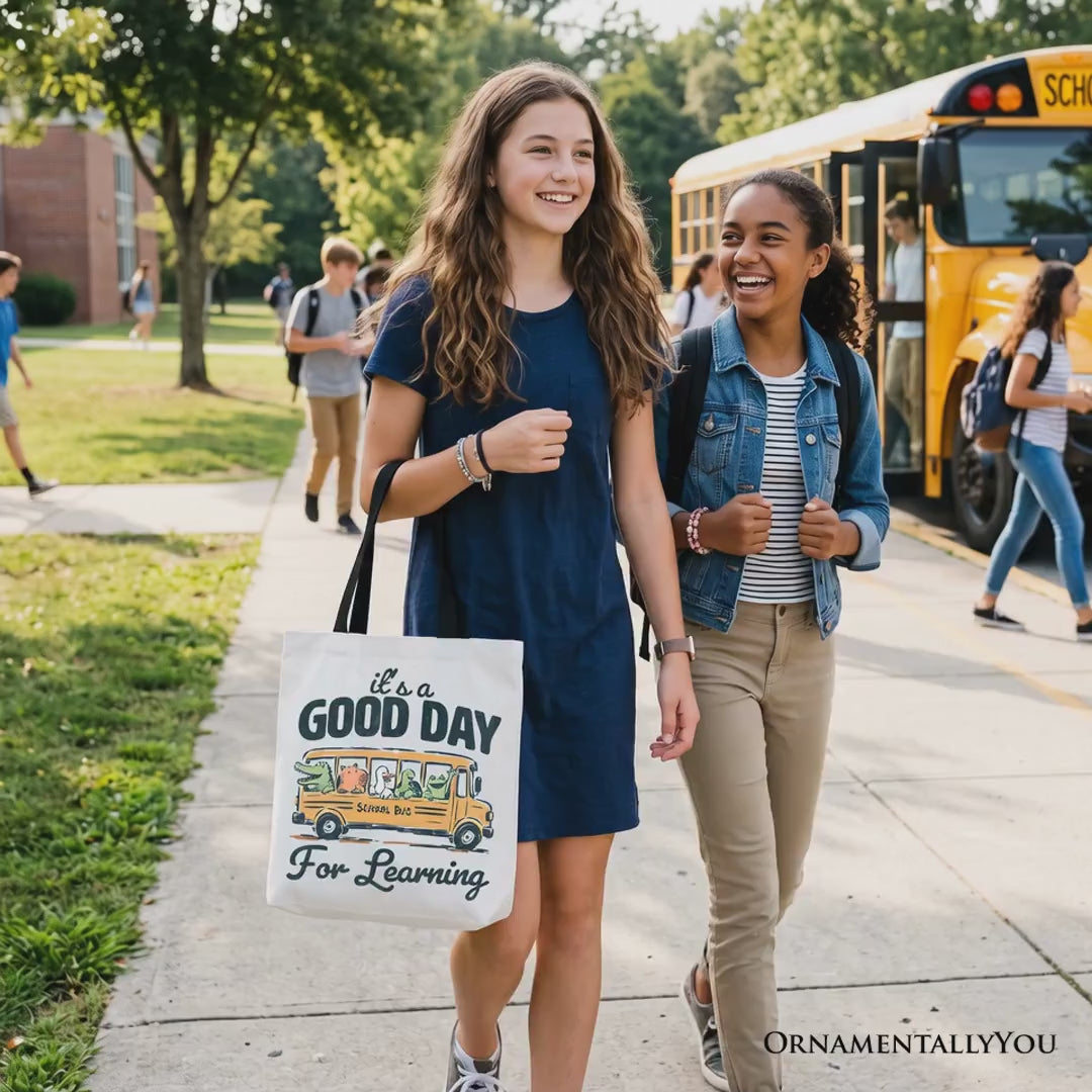 Vintage Good Day for Learning School Bus Tote Bag, Back to School Gift Shopper