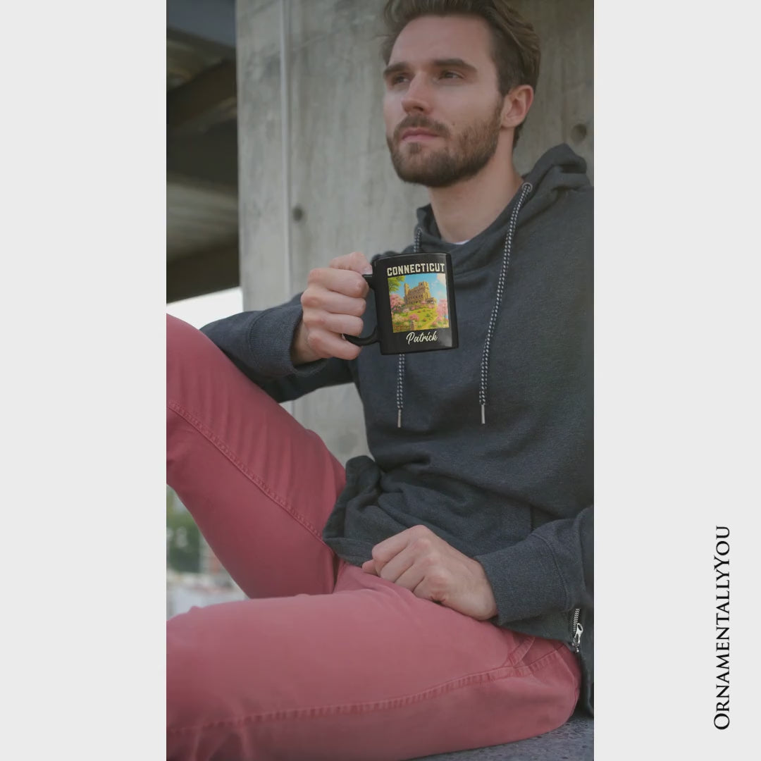 Charming Connecticut State Gillette Castle Personalized Mug, Historic Landmark Gift and New England Travel Keepsake Souvenir with Custom Name