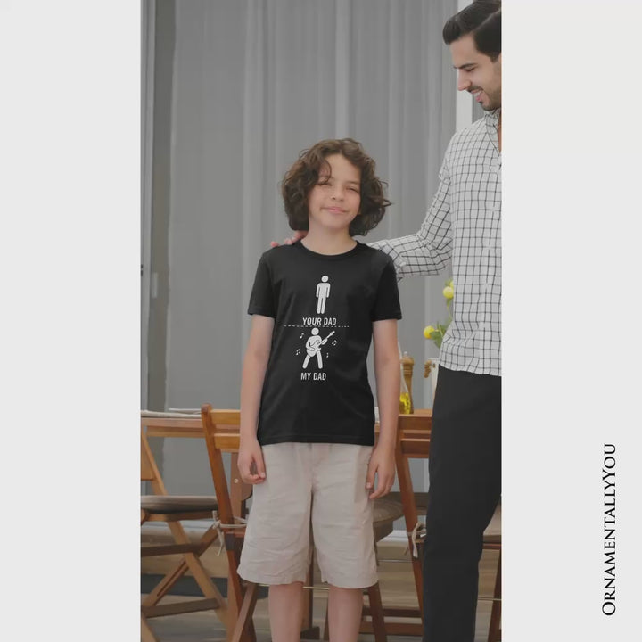Kids Your Dad Vs My Cool Dad T-Shirt, Funny Bass Guitar Rock Father's Day Youth Tee