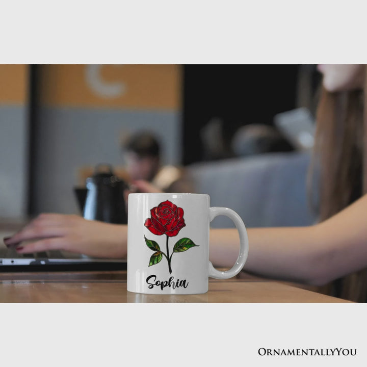 Rose Stained Glass Personalized Mug, Love Blooms Like a Rose Custom Name Gift