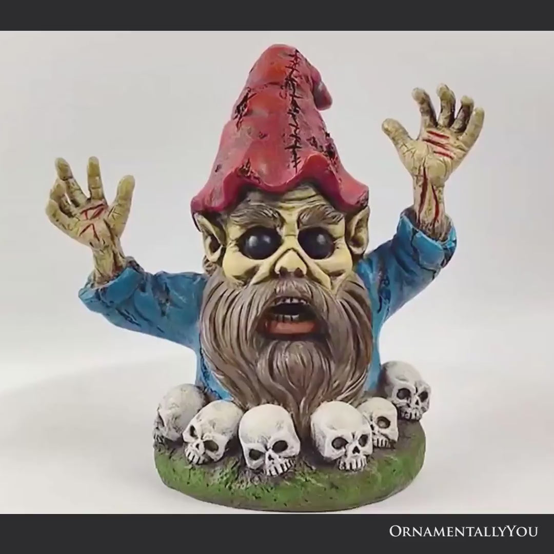 Zombie Gnome Garden Statue, 8" Outdoor Halloween Figurine Yard Decoration