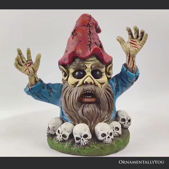 Zombie Gnome Garden Statue, 8" Outdoor Halloween Figurine Yard Decoration