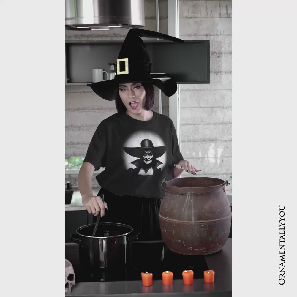 Witch Spooky Portrait T-Shirt, Horror Villain Theme Halloween Tee