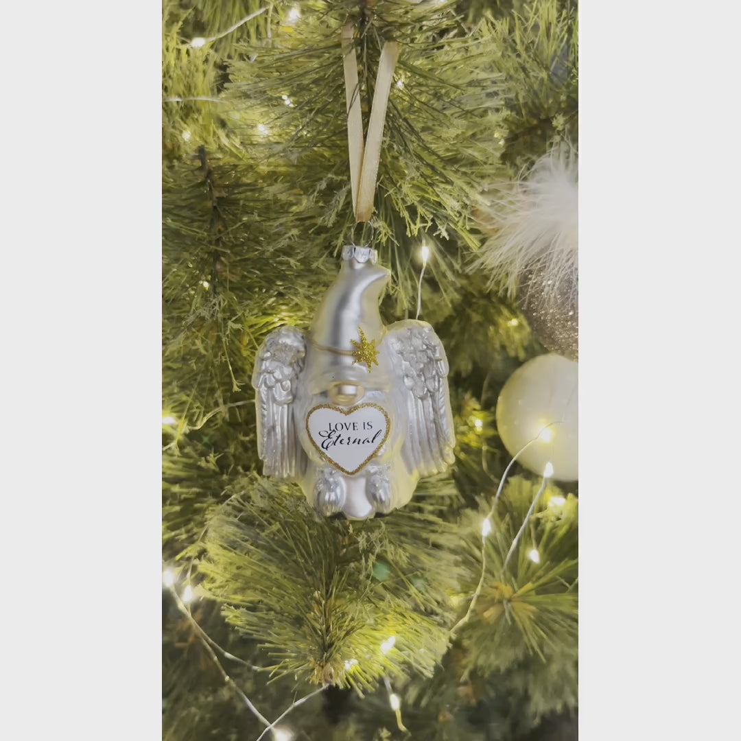 Love is Eternal Angelic Gnome Glass Ornament, White Angel Delicate Sentimental Tree Decoration