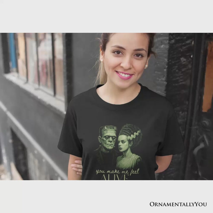 Frankenstein And Bride You Make Me Feel Alive T-Shirt, Valentine Retro Horror Couples Love Tee