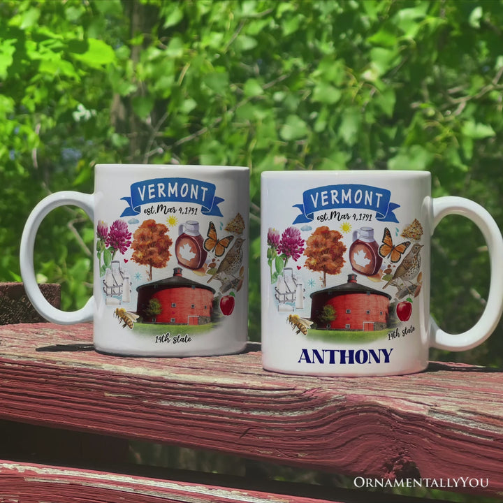 Artistic Vermont State Themes and Landmarks Personalized Mug With Custom Name