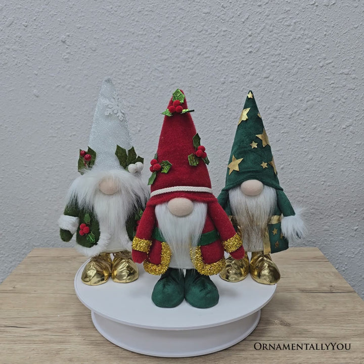Holly Jolly Plush Gnome Set of 3, Whimsical 10.5" Christmas Home Decor