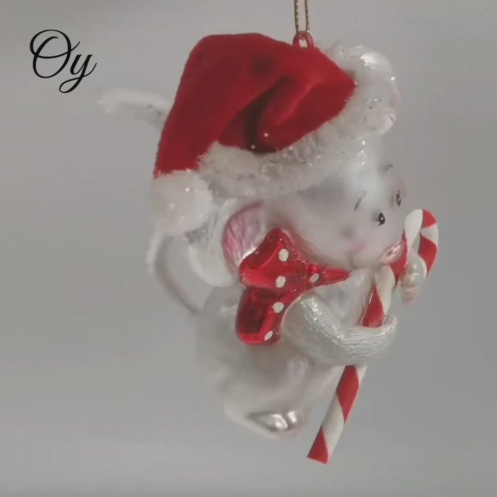 Festive Holiday Mouse Glass Christmas Ornament
