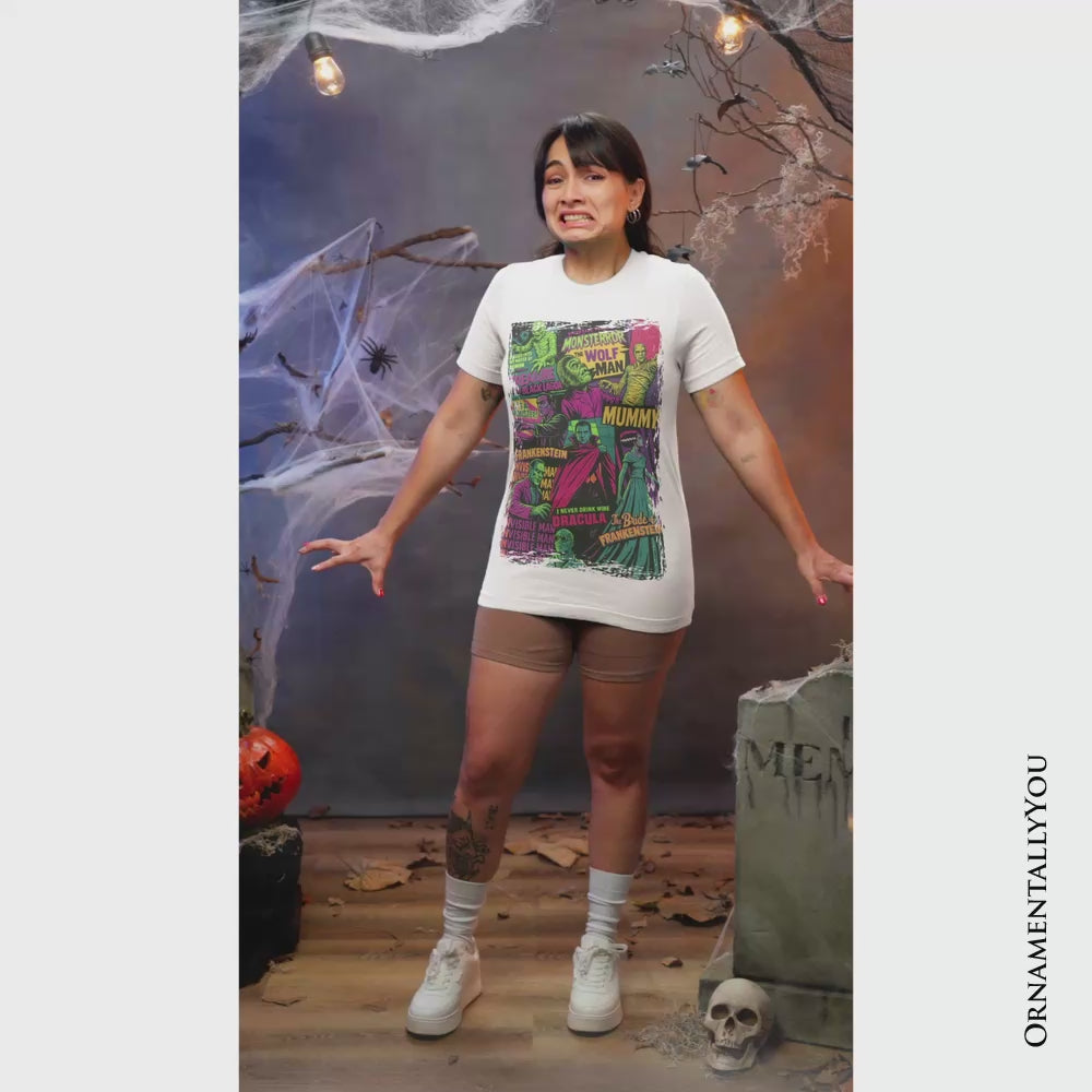 Horror Comic Classic Monsters T-Shirt, Vintage Scary Halloween Tee