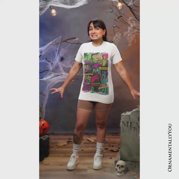 Horror Comic Classic Monsters T-Shirt, Vintage Scary Halloween Tee