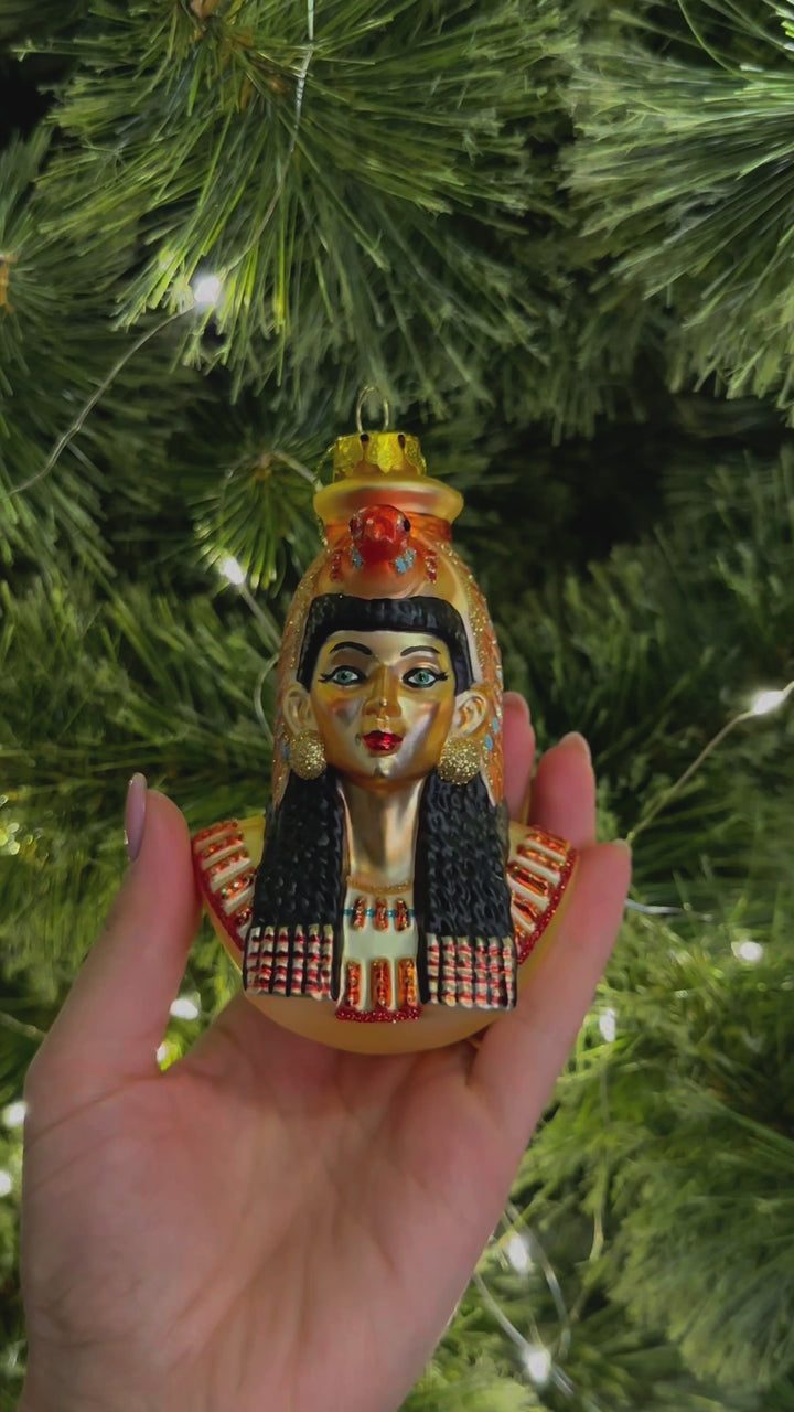 Majestic Cleopatra Glass Ornament, Egyptian Holiday Unique Handcrafted Christmas Decor