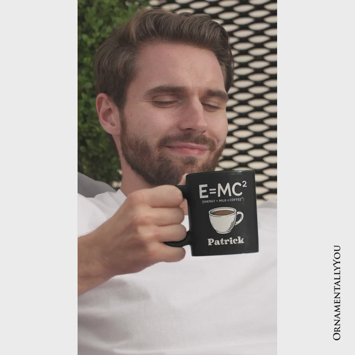 Coffee Equation Personalized Mug, E=MC2 Funny Workday Gift for Caffeinated Office Workers with Custom Name