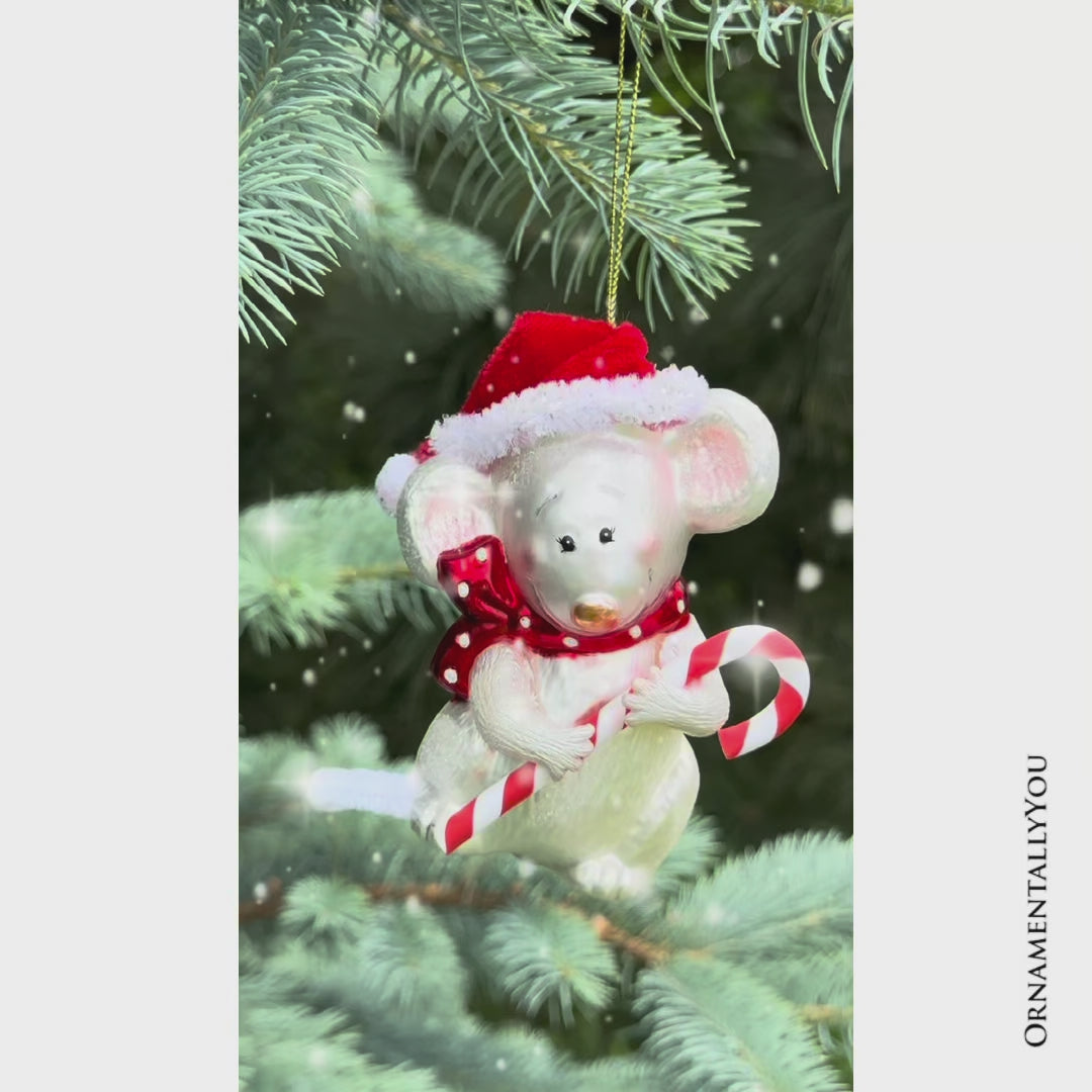 Festive Holiday Mouse Glass Christmas Ornament