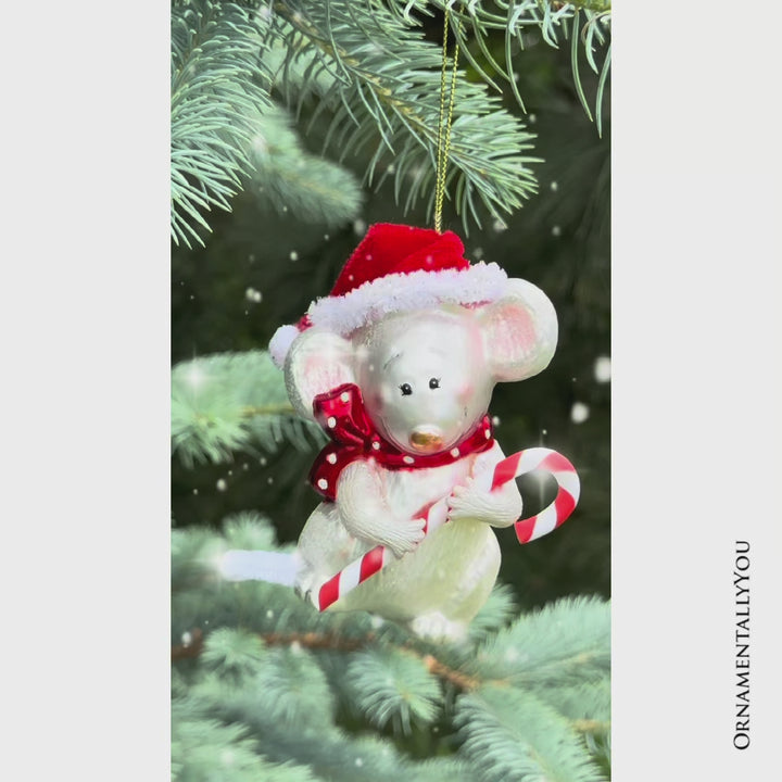 Festive Holiday Mouse Glass Christmas Ornament