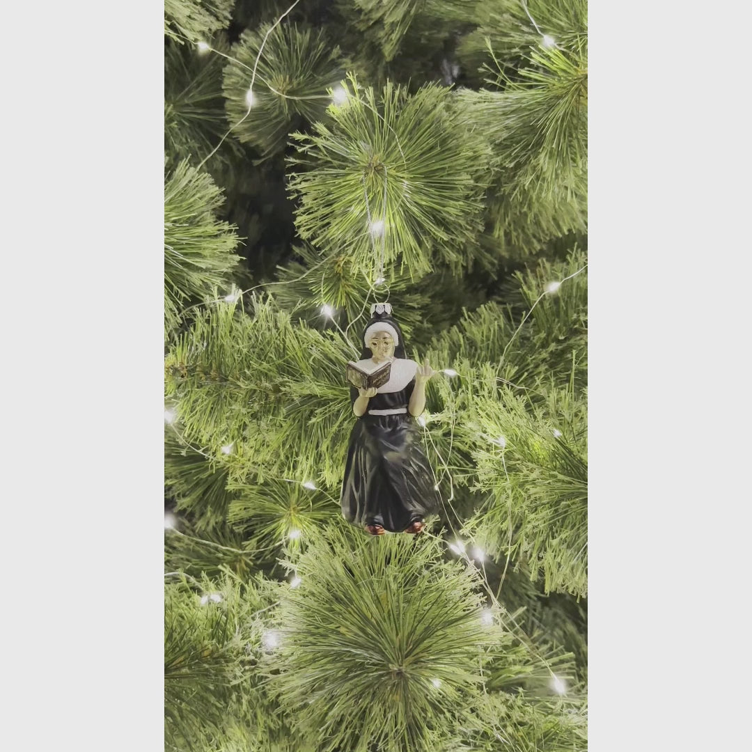 Eccentric Gothic Smoking Nun Glass Ornament, Unique Halloween and Emo Home Decor