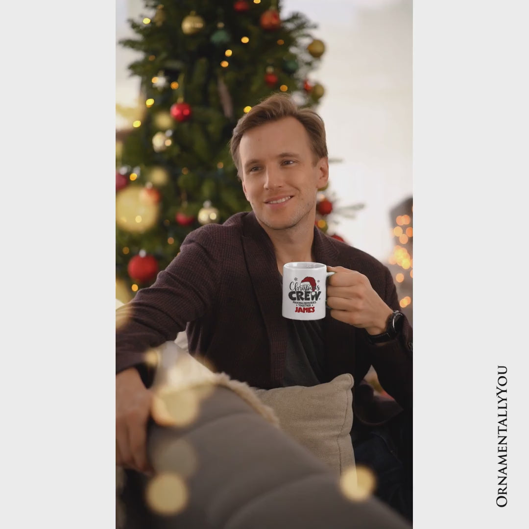 Christmas Crew Personalized Mug, Glitter Santa Hat Gift with Custom Name for Making Memories