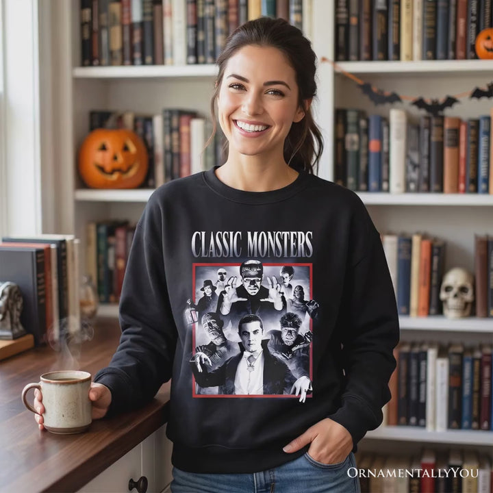 Classic Monsters Black and White Sweatshirt, Retro Vintage Horror Sweater