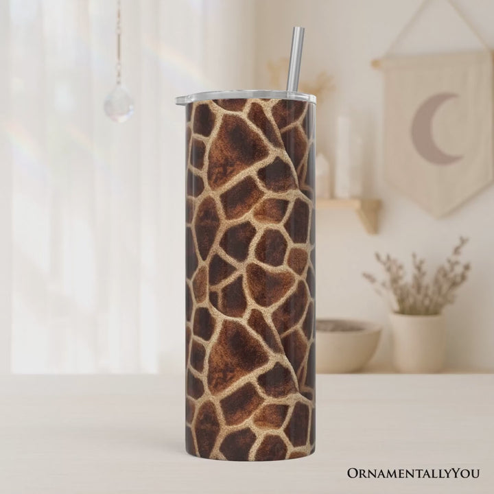 Safari Giraffe Print 20oz Personalized Tumbler With Lid and Stainless Steel Straw, Stylish Wildlife Gift Cup