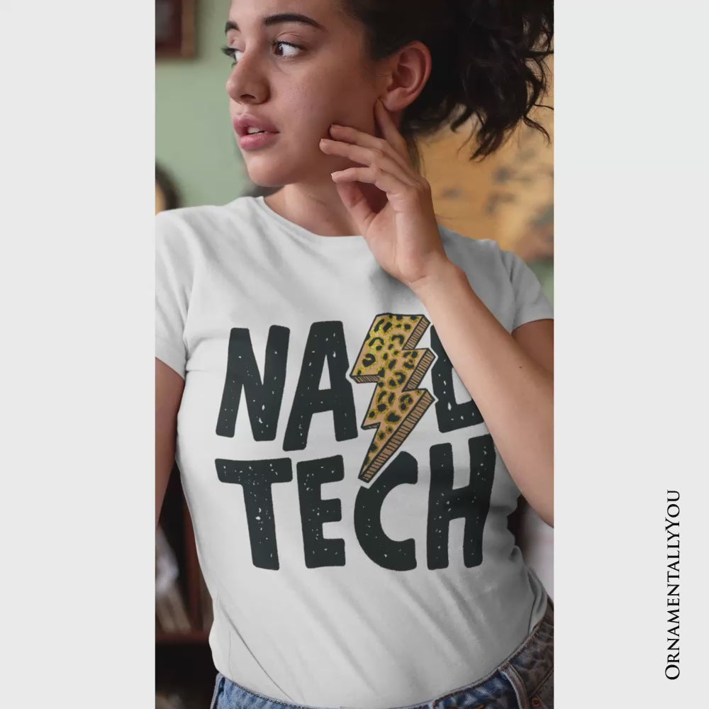 Nail Tech Leopard Lightning T-Shirt, Retro Stylist Tee
