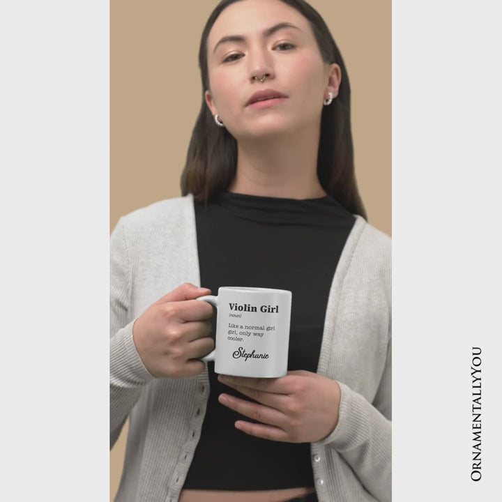 Violin Girl Definition Personalized Mug, Fun Musician Gift for Cool Violinists with Custom Name