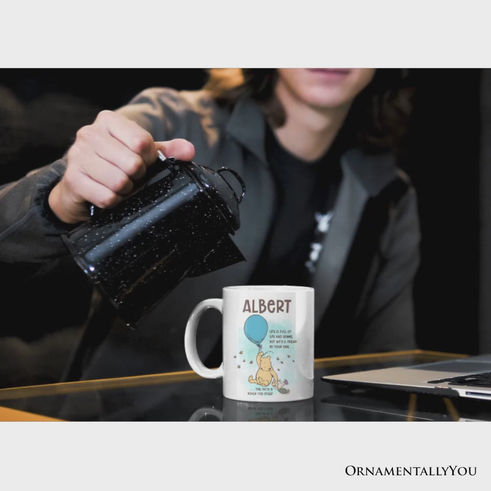 Life's Ups and Downs are Easier With a Friend Winnie-the-Pooh Personalized Mug, 1926 A.A. Milne Uplifting Gift with Custom Name