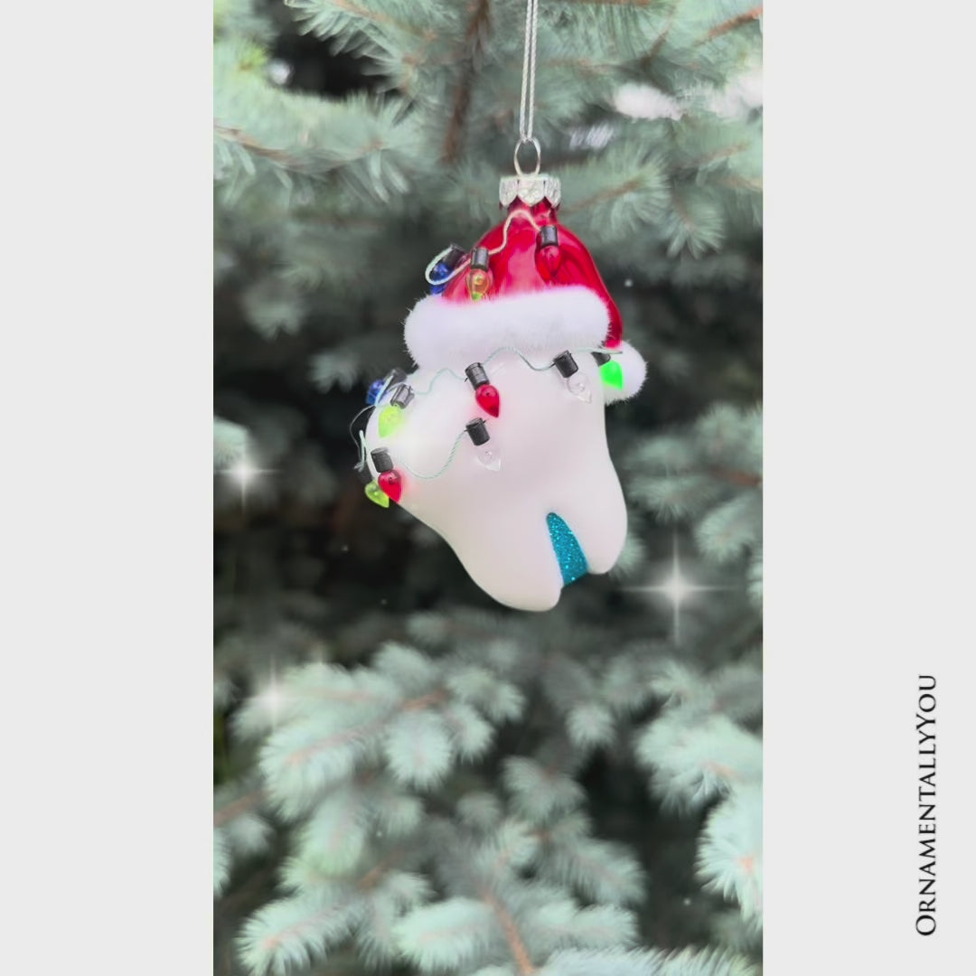 (Pre-Order) Festive Tooth Glass Christmas Ornament, Dentist Gift and Decor