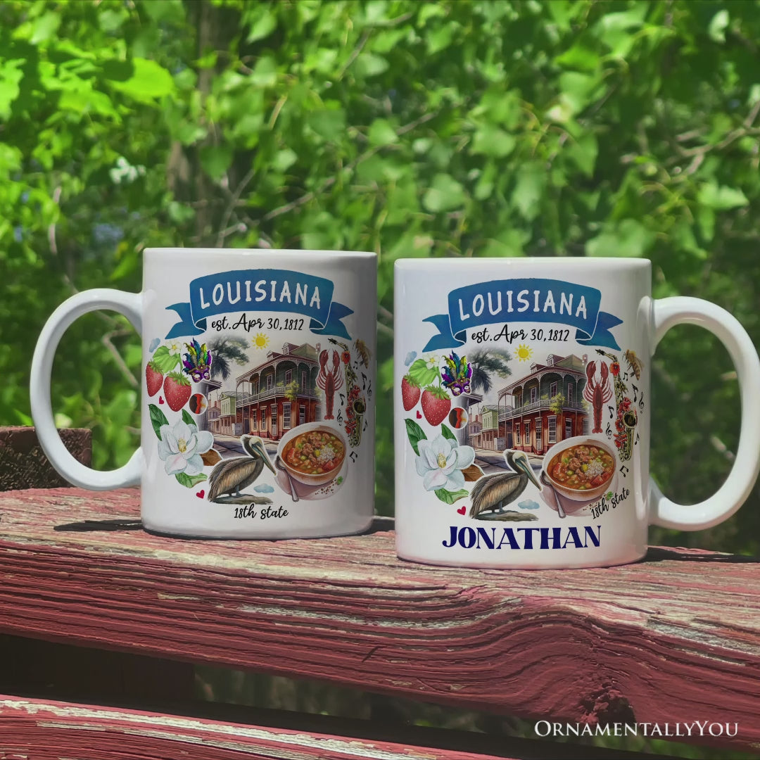 Artistic Louisiana State Themes and Landmarks Personalized Mug With Custom Name