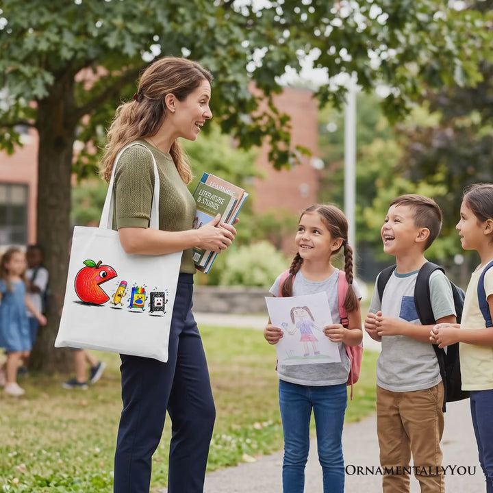 Funny Apple 1st Day of School Tote Bag, Gift Shopper for Teacher