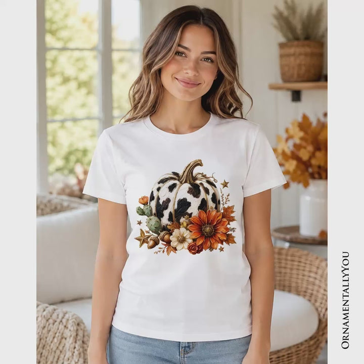 Cow Pumpkin Floral T-Shirt, Western Autumn Harvest Tee