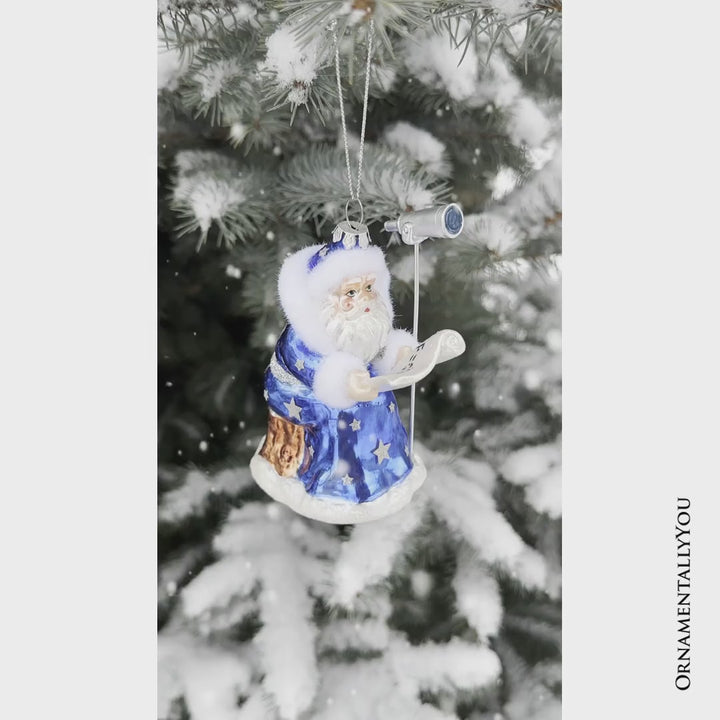 (Pre-Order) Santa the Astronomer Glass Christmas Ornament, Science and Astronomy Themed Holiday Gift