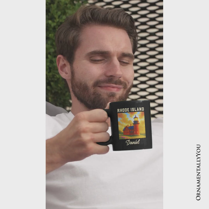 Charming Rhode Island State Southeast Lighthouse Personalized Mug, Block Island Coastal Landmark Gift and Seaside Souvenir with Custom Name