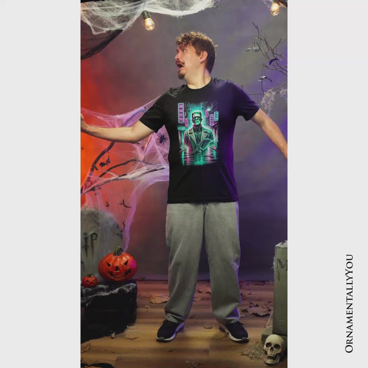 Cyberpunk Frankenstein T‑Shirt, Neon Halloween Monster Tee