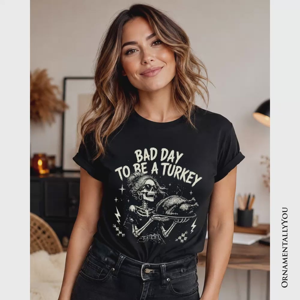 Bad Day to Be a Turkey T-Shirt, Funny Vintage Thanksgiving Skeleton Tee