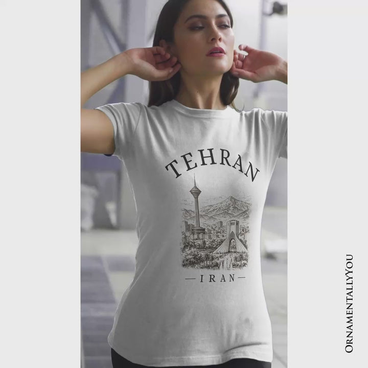 Hand-sketch Tehran Cityscape T-Shirt, Iran Landmarks Azadi and Milad Tower Tee